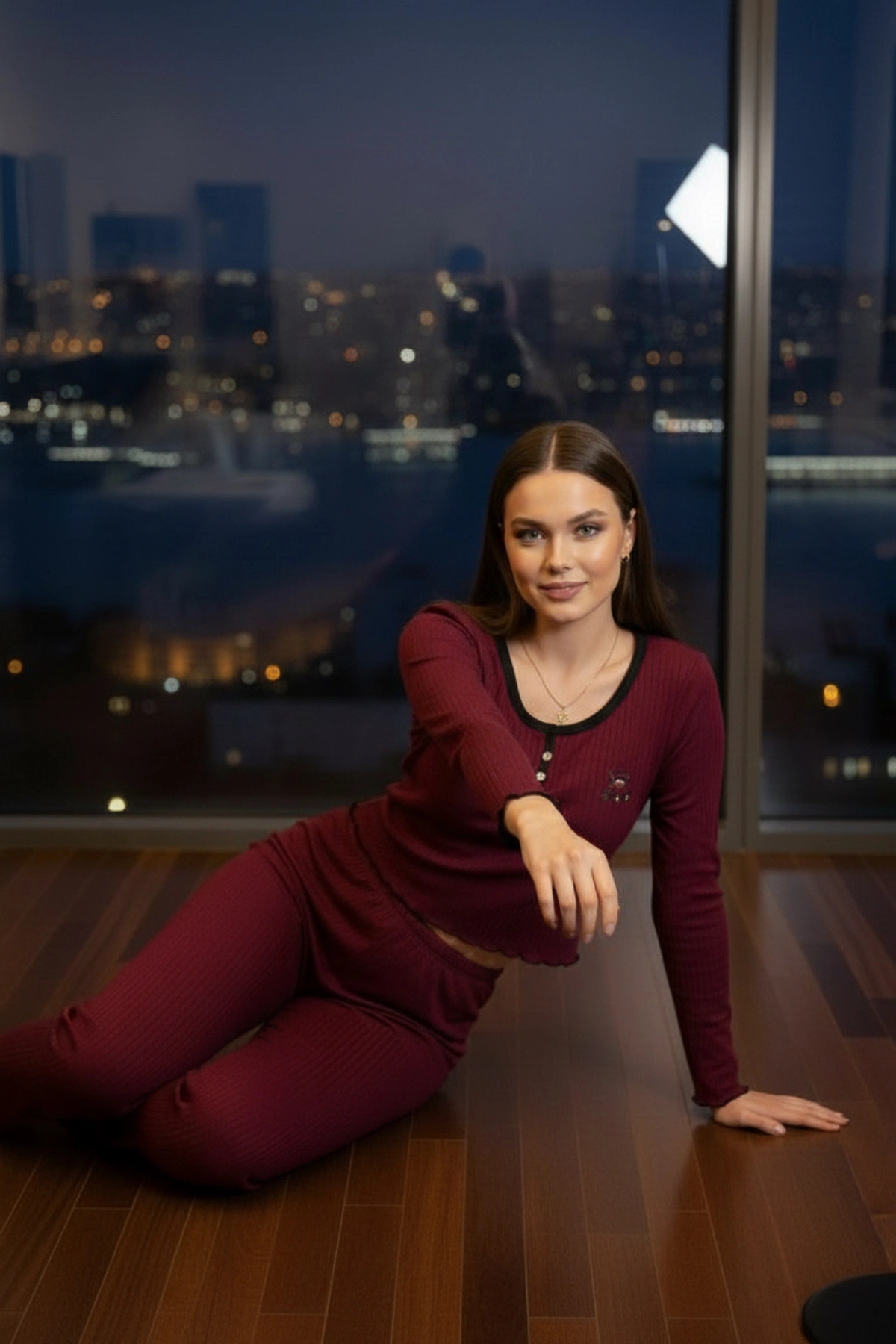Ayıcık Nakışlı Pamuklu Kaşkorse Crop ve Pantolon Takımı Premium Pijama Takımı