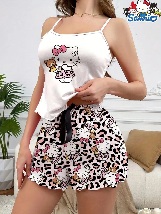 Hello Kitty Baskılı Askılı Şortlu Pijama Takımı