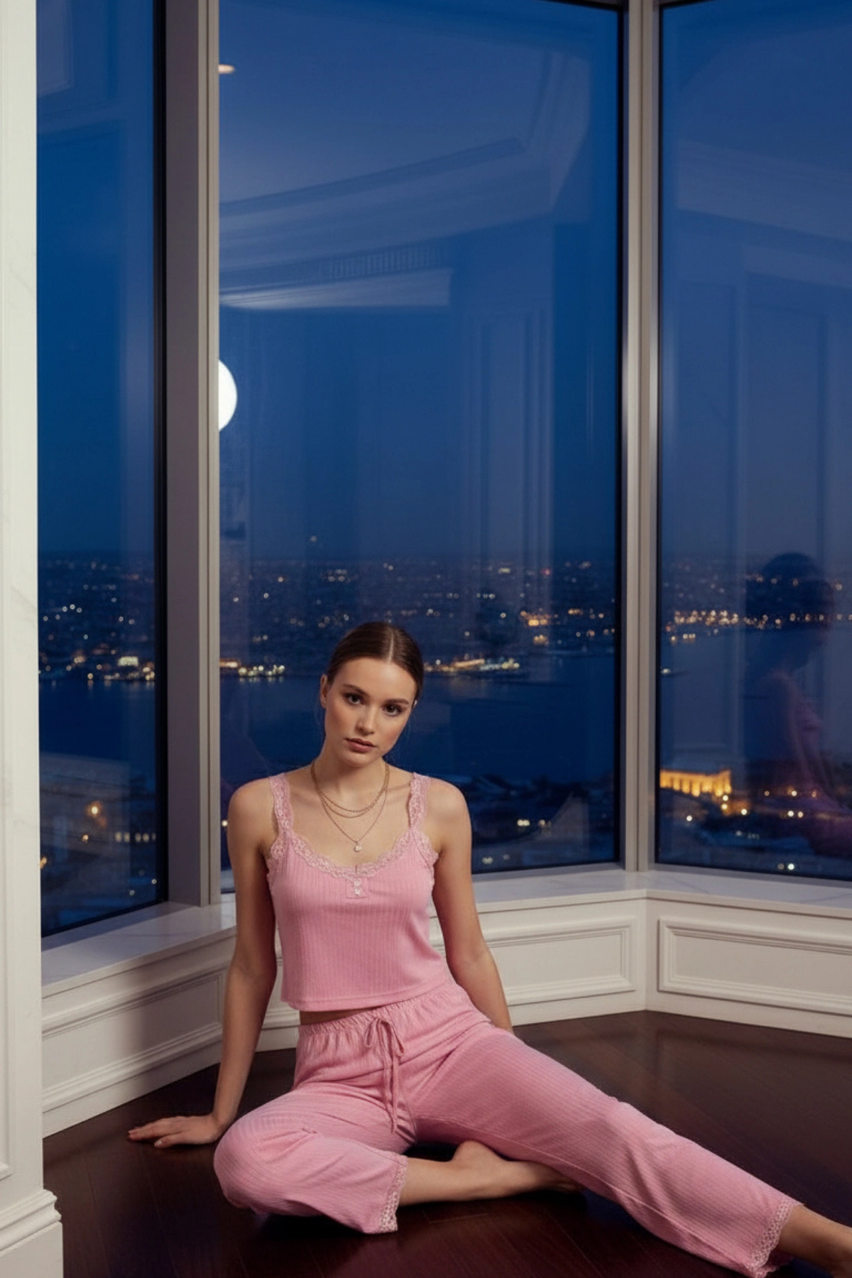 Dantelli Pamuklu Crop ve Pantolon Takımı Premium Pijama Takımı