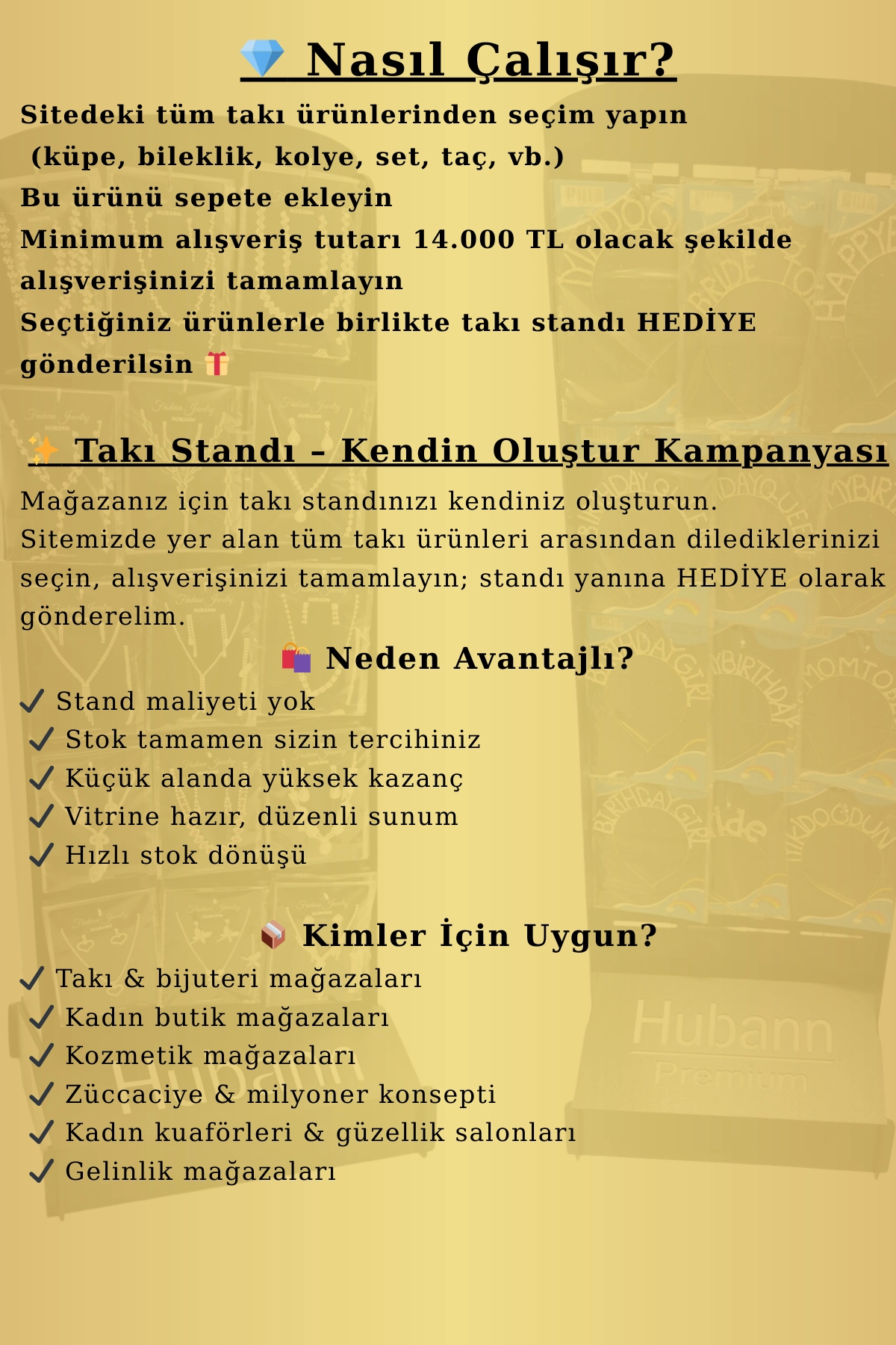 Takı Standı – Kendin Oluştur | Stand Hediye | 15.000 TL Alışveriş Kampanyası