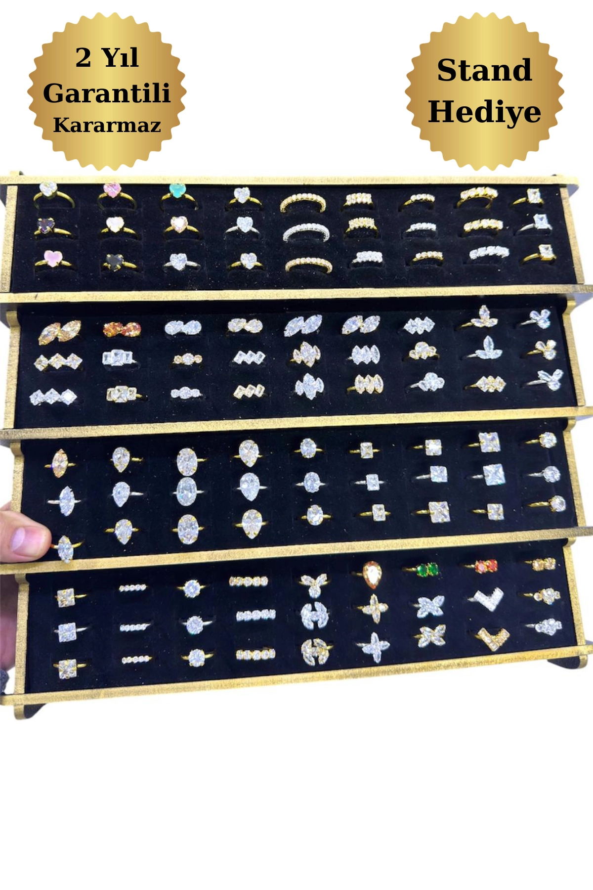En Çok Satan Zirkon Taşlı Ayarlanabilir Yüzük – 108 Adet  | Stand Hediye | 2 Yıl Garantili- Kararmaz